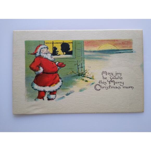 Santa Claus Outside Window Christmas Postcard Metropolitan News Unused 1105 - Picture 4 of 4